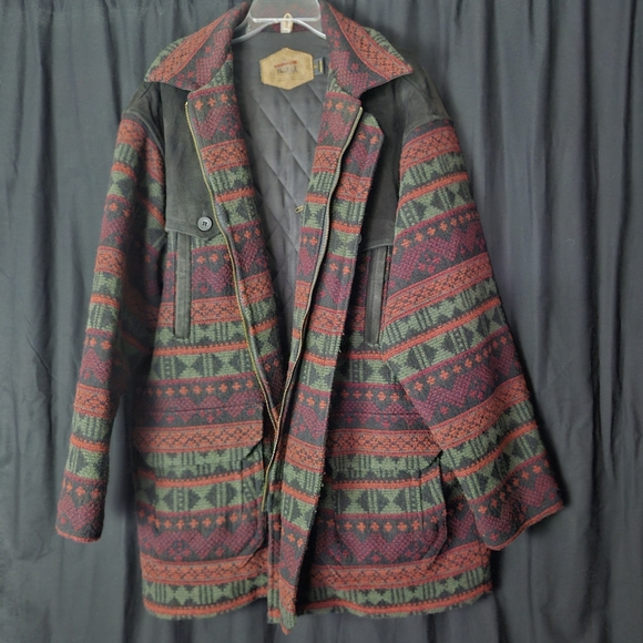 WoolRich Tribal Print wool and leather Jacket Size XL Unisex VINTAGE - Picture 8 of 10
